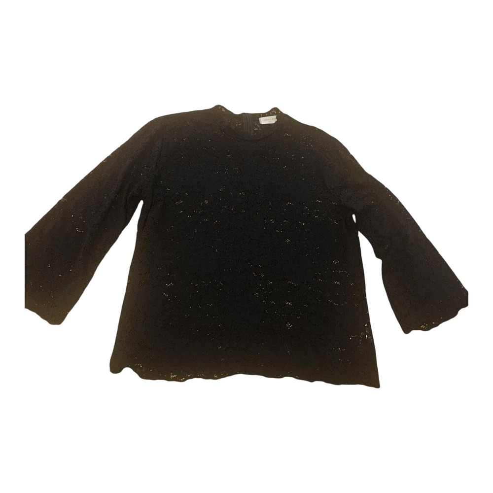 Sophie Rue Black Floral Lace Long Sleeve High Neck Scalloped Blouse Top